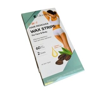 GleeBee Unisex‎ Hair Remover Wax Strips 60ct Teal 2-in-1 Face Body Depilation